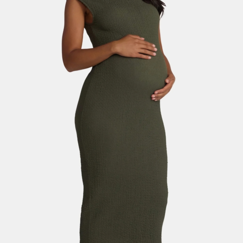 Time and Tru Maternity Midi Bodycon Dress Olive Green NWT Stretch